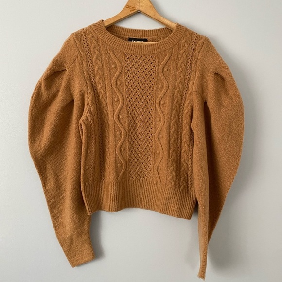 Express Sweaters - Express Puff Shoulder Brown Chunky Sweater Size XS Cable Knit Crew Neck Sweater